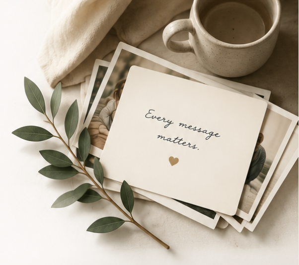 A linen 'Our Story' keepsake book with eucalyptus and old photographs